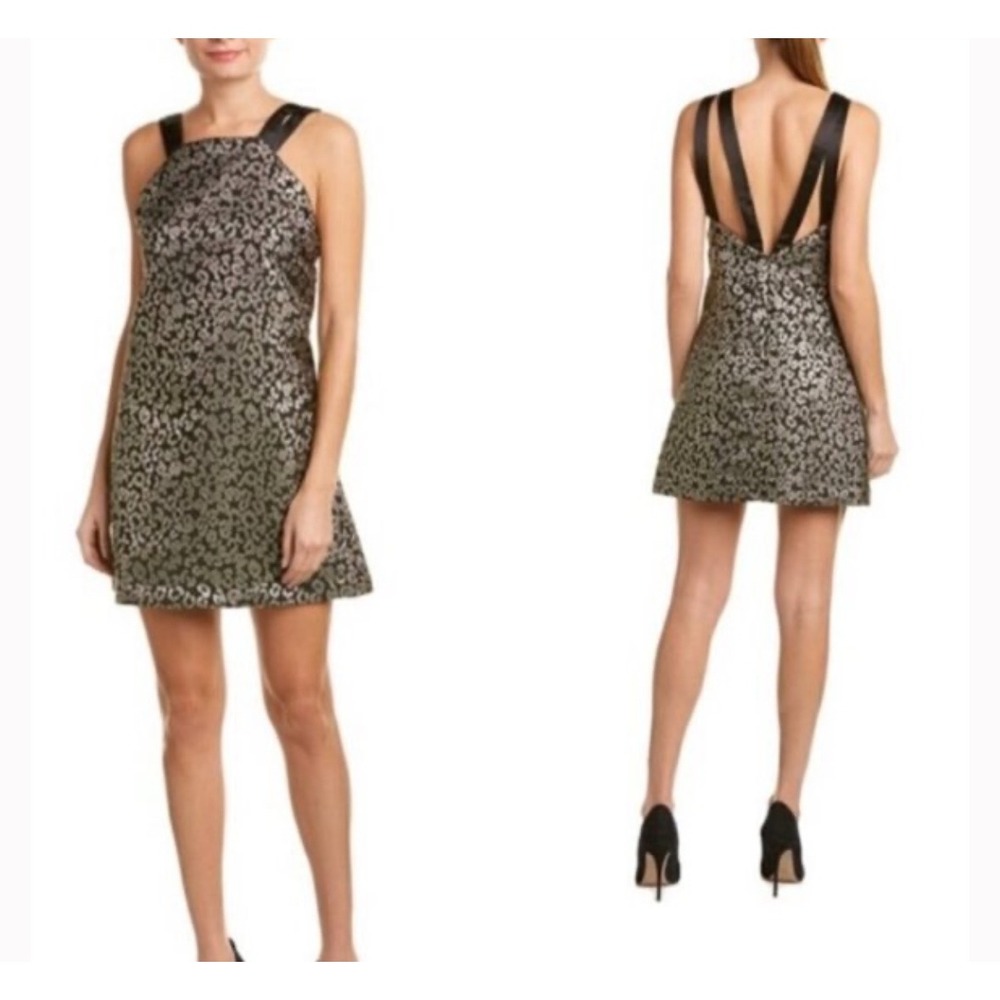 Hutch Mini Dress Women Large Black Metallic Gold Sleeveless Party Formal Holiday